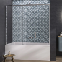 Pare-bain Pegasus 2 160cm profilé Chromé verre transparent / fixe à gauche  - KINEDO Réf. PB160CTNEG