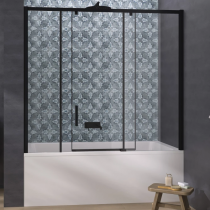 Pare-bain Pegasus 2 160cm profilé Noir grainé verre transparent / fixe à droite - KINEDO Réf. PB160NTNED