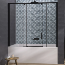 Pare-bain Pegasus 2 160cm profilé Noir grainé verre transparent / fixe à gauche - KINEDO Réf. PB160NTNEG