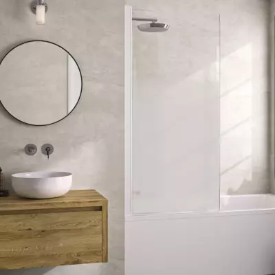 Pare-bain pivotant Lyra 80cm profil� blanc verre s�rigraphi� Cosmos - KINEDO R�f. PB140BCOE