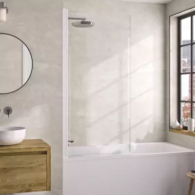 Pare-bain pivotant Lyra 80cm profil� blanc verre transparent - KINEDO R�f. PB140BTNE