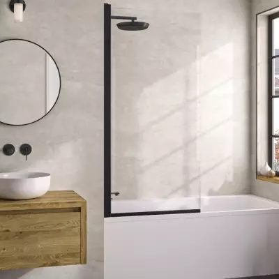 Pare-bain pivotant Lyra 80cm profil� Noir verre transparent - KINEDO R�f. PB140NTNE