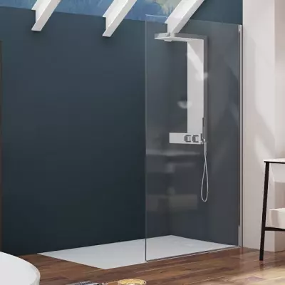 Paroi Alpha Solo 140cm profil� Chrom� verre Transparent - KINEDO R�f. PA608CTNE