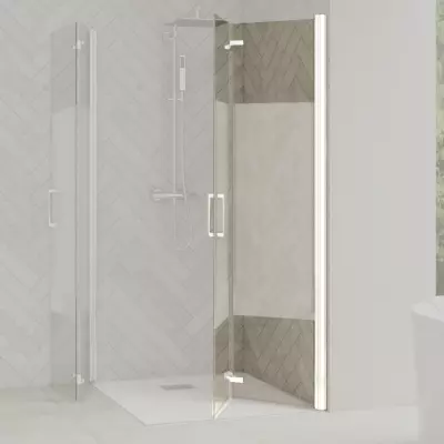 Paroi de douche pliante Smart Design Solo A/S sans seuil 90cm verre Cosmos profil� Blanc - KINEDO R�f. PA90194BCOE