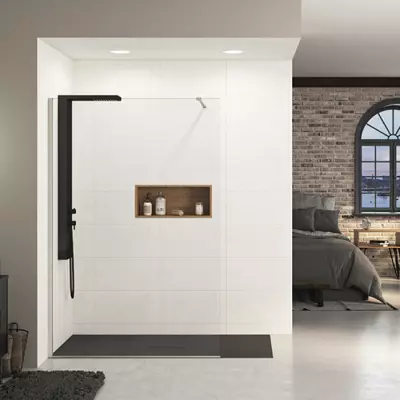 Paroi Ekinox Solo 100cm Profil� Inox verre transparent / barre de renfort droite - KINEDO R�f. PA4214ITNE