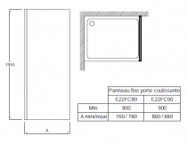 Paroi fixe Contra 90cm verre Transparent profilé Noir  - Jacob Delafon Réf. E22FC90-BL