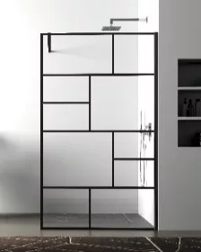 PAROI FIXE CUBE 90x196 CLAIR 8 mm + SERIGRAPHIE TRAITE NOIR - Atelier du Bain R�f. CUBE90SDT8LN