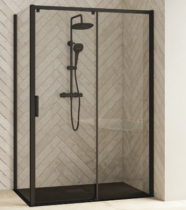 Paroi fixe retour pour porte coulissante Smart Design 100cm verre transparent profilés Noir - KINEDO Réf. PA90296NTNE