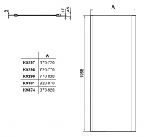 Paroi latérale fixe Connect 2 70cm profilé Noir mat - Ideal Standard Réf. K9297V3