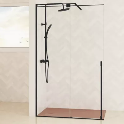 Paroi simple coulissante Solo C 120cm Verre transparent profil� Noir mat - KINEDO R�f. PA2530NTNE