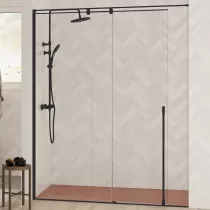 Paroi simple coulissante Solo C 160cm Verre transparent profilé Noir mat - KINEDO Réf. PA2532NTNE