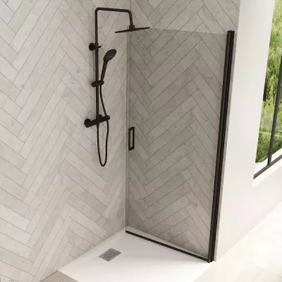 Paroi simple pivotante Smart Design Solo P 130cm verre transparent profil� Noir  - KINEDO R�f. PA90182NTNE