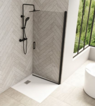 Paroi simple pivotante Smart Design Solo P 95cm verre transparent profilé Noir - KINEDO Réf. PA90175NTNE