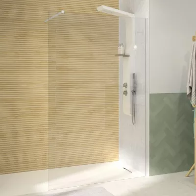 Paroi simple Solo 6 140cm verre transparent profil� Blanc mat - KINEDO R�f. PA2405BTN