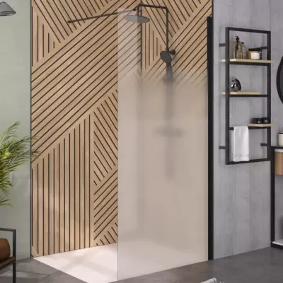 Paroi simple Walk-In Solo 6+ 100cm verre cosmos XL profil� Noir mat / renfort horizontal - KINEDO R�f. PA2415NCOXE
