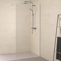 Paroi simple Walk-In Solo 6+ 100cm verre transparent profilé Blanc grainé / renfort horizontal - KINEDO Réf. PA2415BTNE