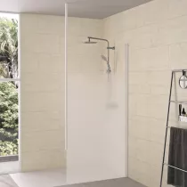 Paroi simple Walk-In Solo 6+ 110cm verre Cosmos XL profilé Blanc grainé / mât fixation plafond - KINEDO Réf. PA2416BCOXEM