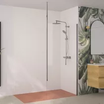 Paroi simple Walk-In Solo 6+ 120cm h225 verre transparent profilé Chromé / mât fixation plafond - KINEDO Réf. PA2433CTNEM