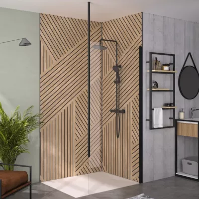 Paroi simple Walk-In Solo 6+ 120cm verre transparent profil� Noir mat / m�t fixation plafond - KINEDO R�f. PA2417NTNEM