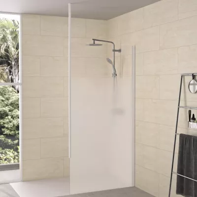 Paroi simple Walk-In Solo 6+ 160cm verre Cosmos XL profil� Blanc grain� / m�t fixation plafond - KINEDO R�f. PA2419BCOXEM
