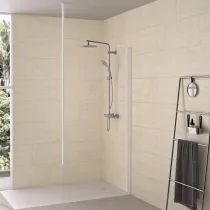 Paroi simple Walk-In Solo 6+ 160cm verre transparent profilé Blanc grainé / mât fixation plafond - KINEDO Réf. PA2419BTNEM