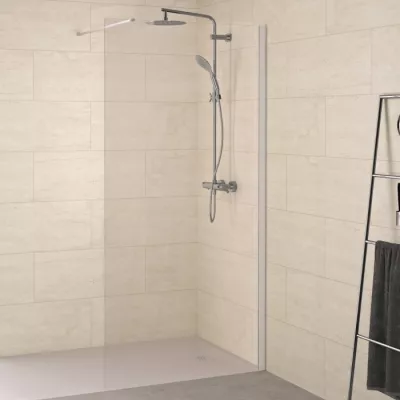 Paroi simple Walk-In Solo 6+ 160cm verre transparent profil� Blanc grain� / renfort horizontal - KINEDO R�f. PA2419BTNE