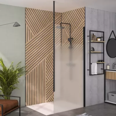 Paroi simple Walk-In Solo 6+ 90cm verre cosmos XL profil� Noir mat / m�t fixation plafond - KINEDO R�f. PA2414NCOXEM