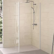 Paroi simple Walk-In Solo 6+ 90cm verre transparent profilé Blanc grainé / renfort horizontal - KINEDO Réf. PA2414BTNE