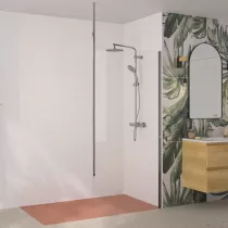 Paroi simple Walk-In Solo 6+ 90cm verre transparent profilé Chromé / mât fixation plafond - KINEDO Réf. PA2414CTNEM