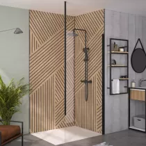Paroi simple Walk-In Solo 6+ 90cm verre transparent profilé Noir mat / mât fixation plafond - KINEDO Réf. PA2414NTNEM