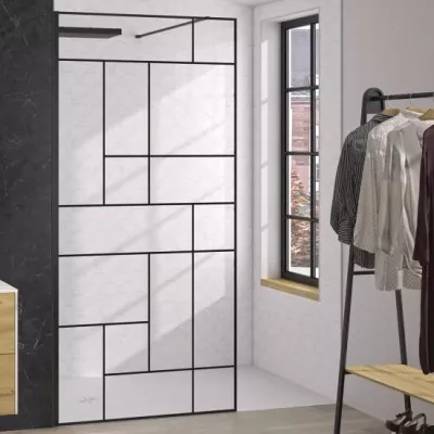Paroi Solo Design+ 100cm verre mondrian profil� Noir mat  - KINEDO R�f. PA8242NMMDNE