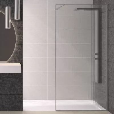 Paroi Solo Design+ 90cm verre flute profil� droite Inox bross�  - KINEDO R�f. PA8241IFLTED