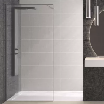 Paroi Solo Design+ 90cm verre flute profil� gauche Inox bross� - KINEDO R�f. PA8241IFLTEG