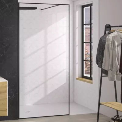 Paroi Solo Design+ 90cm verre transparent profil� Noir mat - KINEDO R�f. PA8241NMTNE