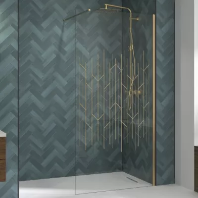 Paroi Walk-in Premium Solo Design 100cm verre art d�co profil� Or bross� - KINEDO R�f. PA8262DARTE