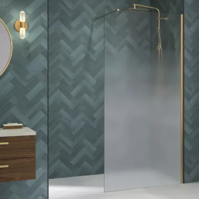 Paroi Walk-in Premium Solo Design 100cm verre cosmos XL profil� Or bross� - KINEDO R�f. PA8262DCOXE