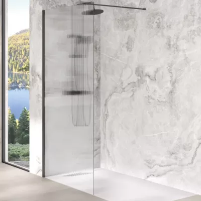 Paroi Walk-in Premium Solo Design 100cm verre flute profil� Graphite bross� - KINEDO R�f. PA8262GFLTE