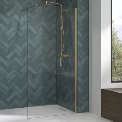 Paroi Walk-in Premium Solo Design 100cm verre transparent profil� Or bross�  - KINEDO R�f. PA8262DTNE