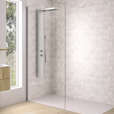 Paroi Walk-in Premium Solo Design 120cm verre transparent profil� Inox bross� - KINEDO R�f. PA8263ITNE