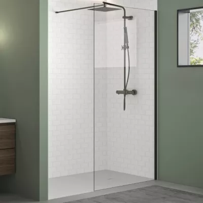 Paroi Walk-in Premium Solo Design 120cm verre transparent profil� Noir mat - KINEDO R�f. PA8263NMTNE