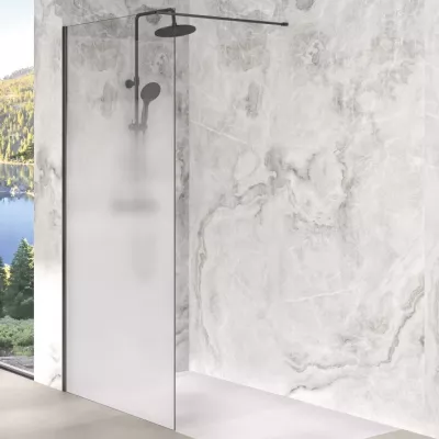 Paroi Walk-in Premium Solo Design 140cm verre cosmos XL profil� Graphite bross� - KINEDO R�f. PA8264GCOXE
