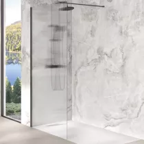 Paroi Walk-in Premium Solo Design 140cm verre flute profilé Graphite brossé - KINEDO Réf. PA8264GFLTE