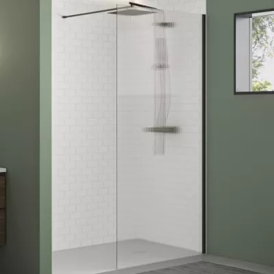 Paroi Walk-in Premium Solo Design 140cm verre fl�te profil� Noir mat - KINEDO R�f. PA8264NMFLTE