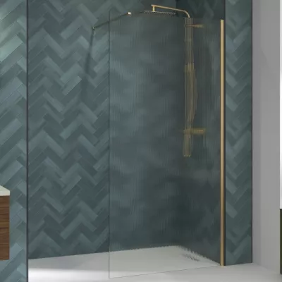 Paroi Walk-in Premium Solo Design 140cm verre flute profil� Or bross� - KINEDO R�f. PA8264DFLTE