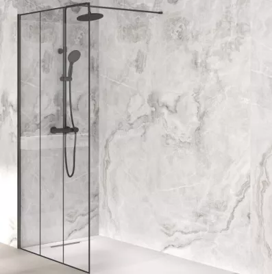 Paroi Walk-in Premium Solo Design 90cm verre atelier profil� Noir mat - KINEDO R�f. PA8261NMATLE
