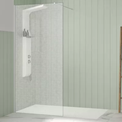 Paroi Walk-in Premium Solo Design 90cm verre tissage profil� Blanc grain� - KINEDO R�f. PA8261BGTSGE