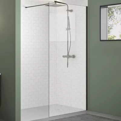 Paroi Walk-in Premium Solo Design 90cm verre tissage profil� Graphite bross� - KINEDO R�f. PA8261GTSGE
