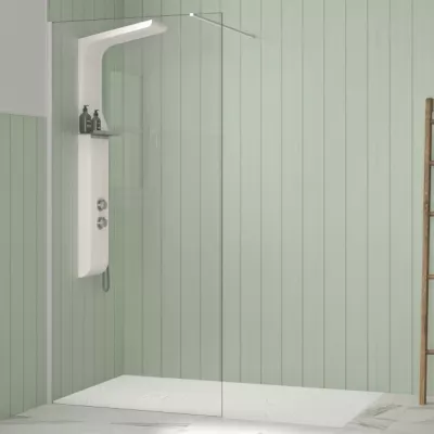 Paroi Walk-in Premium Solo Design 90cm verre transparent profil� Blanc grain� - KINEDO R�f. PA8261BGTNE
