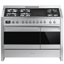 Piano de cuisson  mixte Opéra 120cm Four multifonction catalyse 77l + four 40l / 6 foyers gaz Inox - SMEG Réf. A381