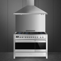 Piano de cuisson  mixte Opéra 120cm Four multifonction catalyse 77l + four 40l / 6 foyers gaz Inox - SMEG Réf. A381